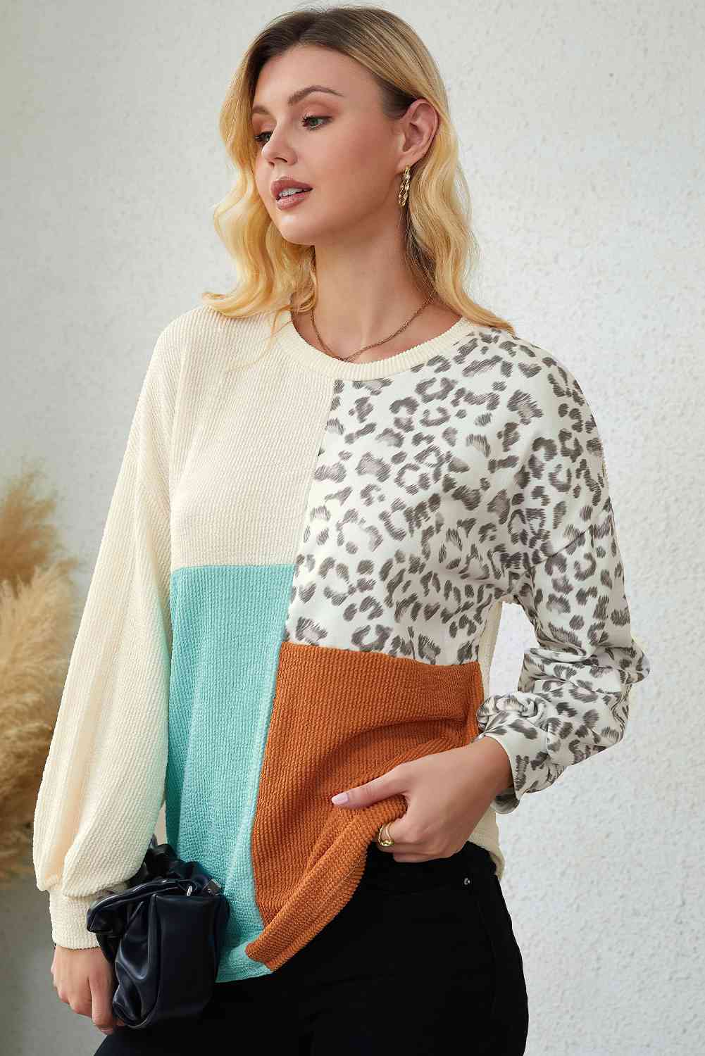 swvws Leopard Patchwork Long Sleeve Top