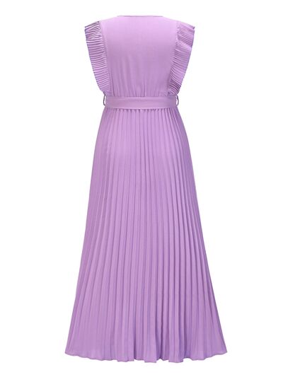 swvws Tied Surplice Cap Sleeve Pleated Dress