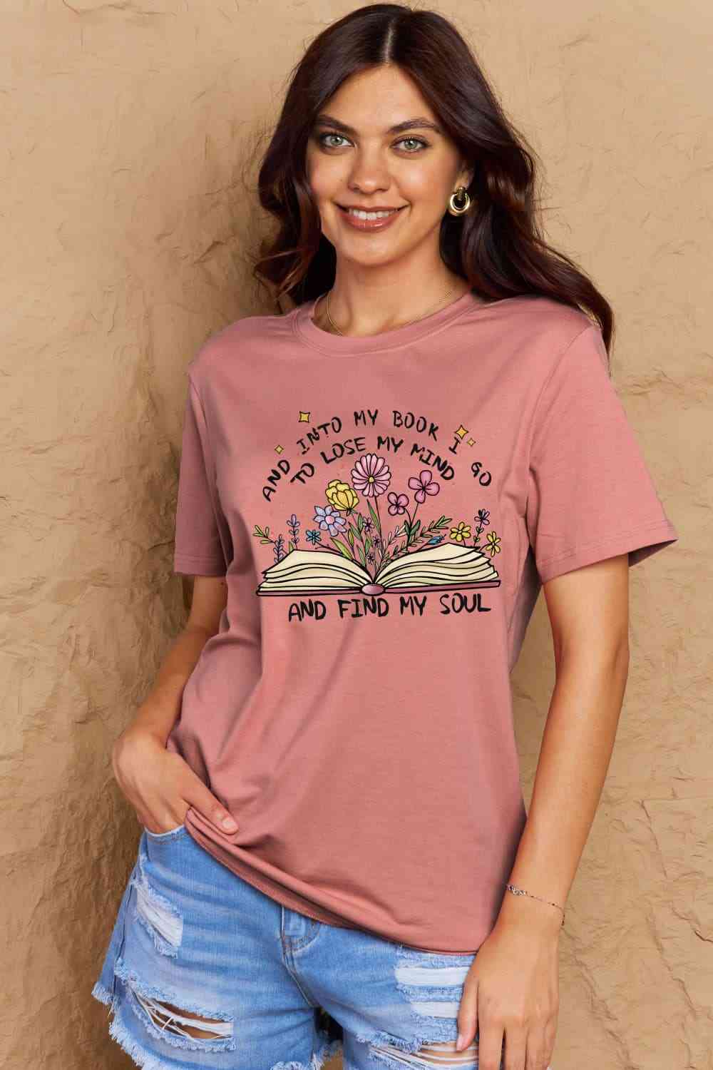 swvws Simply Love Full Size Book & Flower Graphic Cotton Tee