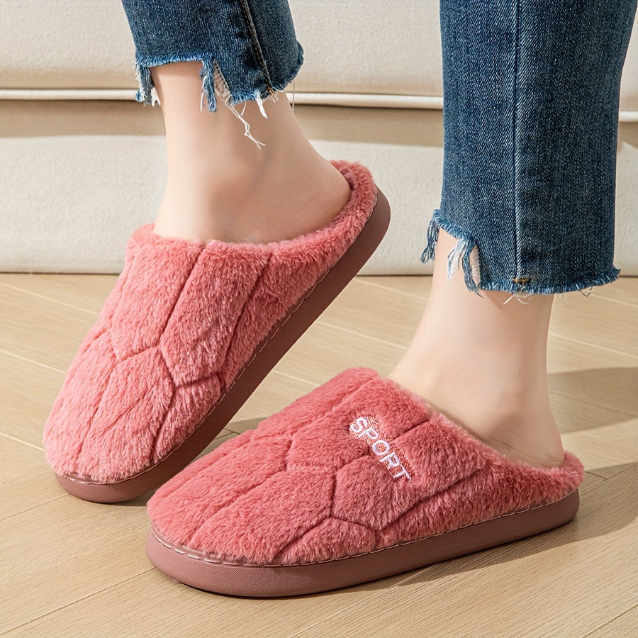 Letter Fluffy Soft Sole Slippers, Soft Sole Bedroom Plush Lined Cozy Shoes, Non-slip Floor Mute Shoes