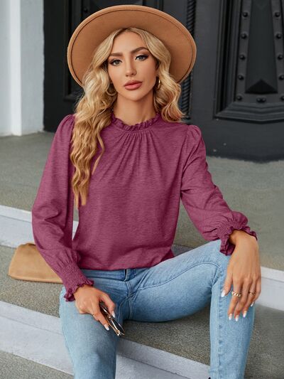 swvws Frill Mock Neck Long Sleeve Blouse