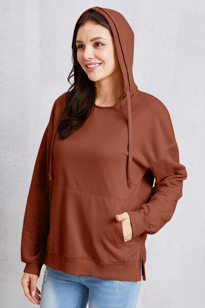 swvws Drawstring Kangaroo Pocket Dropped Shoulder Hoodie