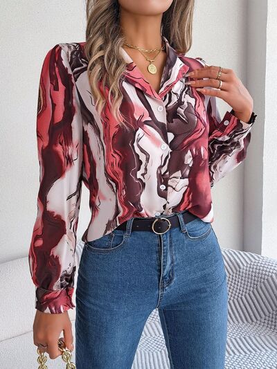 swvws Printed Button Up Long Sleeve Shirt