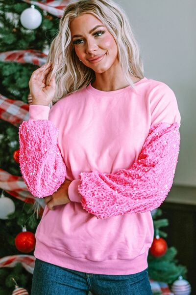 swvws Sequin Round Neck Dropped Shoulder Sweatshirt