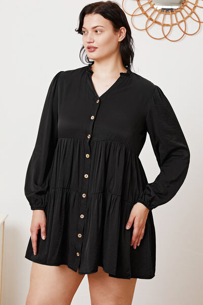 swvws Ruffled Button Up Long Sleeve Tiered Shirt