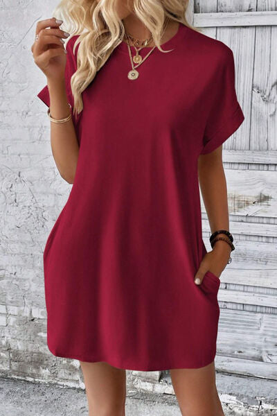 swvws Pocketed Round Neck Short Sleeve Dress