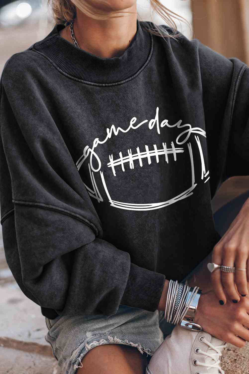 swvws Round Neck Long Sleeve FOOTBALL Graphic Sweatshirt