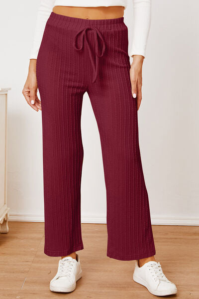 swvws Textured Elastic Waist Straight Pants