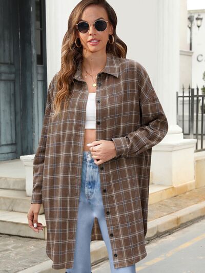 swvws Plaid Button Up Dropped Shoulder Shirt