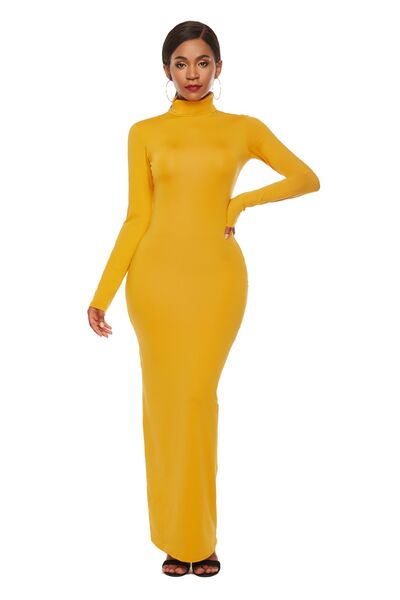 swvws Mock Neck Long Sleeve Maxi Slim Dress