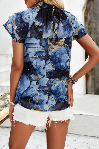 swvws Printed Ruffled Mock Neck Blouse