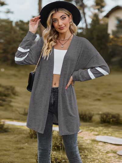 swvws Striped Open Front Dropped Shoulder Cardigan