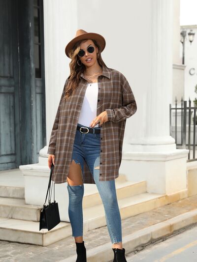 swvws Plaid Button Up Dropped Shoulder Shirt