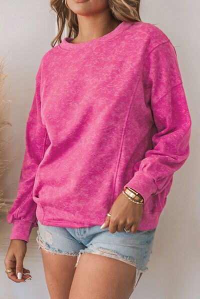 swvws Heathered Round Neck Dropped Shoulder Sweatshirt