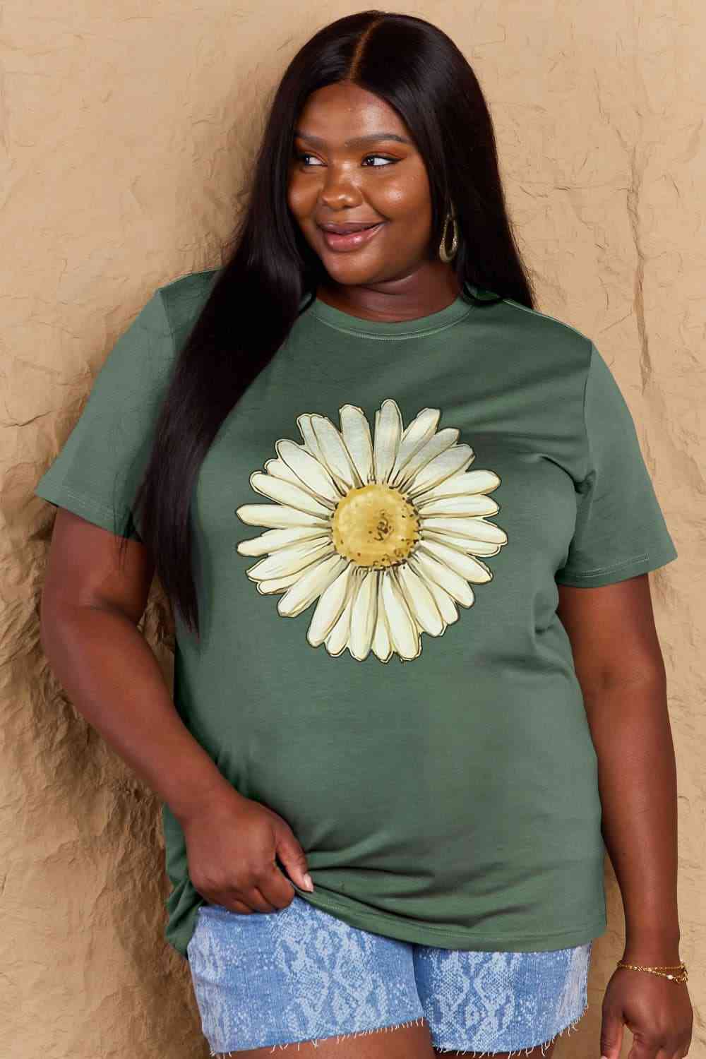 swvws Simply Love Full Size FLOWER Graphic Cotton Tee