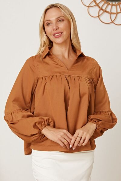 swvws Balloon Sleeve Collared Neck Blouse