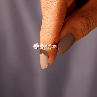 swvws Flower Shape 925 Sterling Silver Zircon Ring