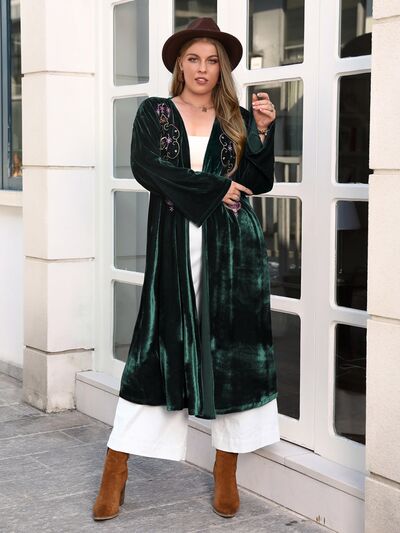 swvws Plus Size Printed Open Front Long Sleeve Cardigan