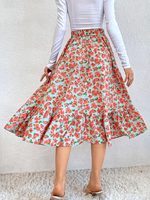 swvws Printed Ruffle Hem Midi Skirt