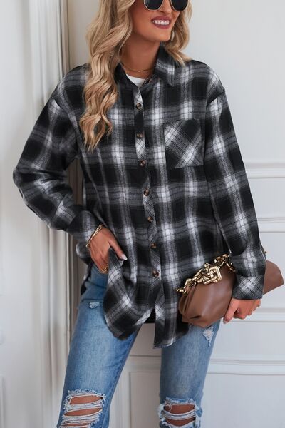 swvws Plaid Button Up Dropped Shoulder Outerwear