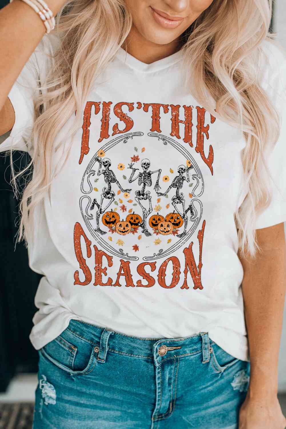 swvws Round Neck Short Sleeve Halloween Season Graphic T-Shirt