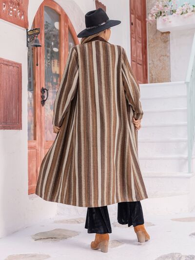 swvws Striped Open Front Long Sleeve Outerwear