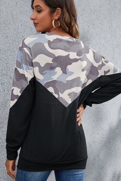 swvws Camouflage Round Neck Long Sleeve Sweatshirt