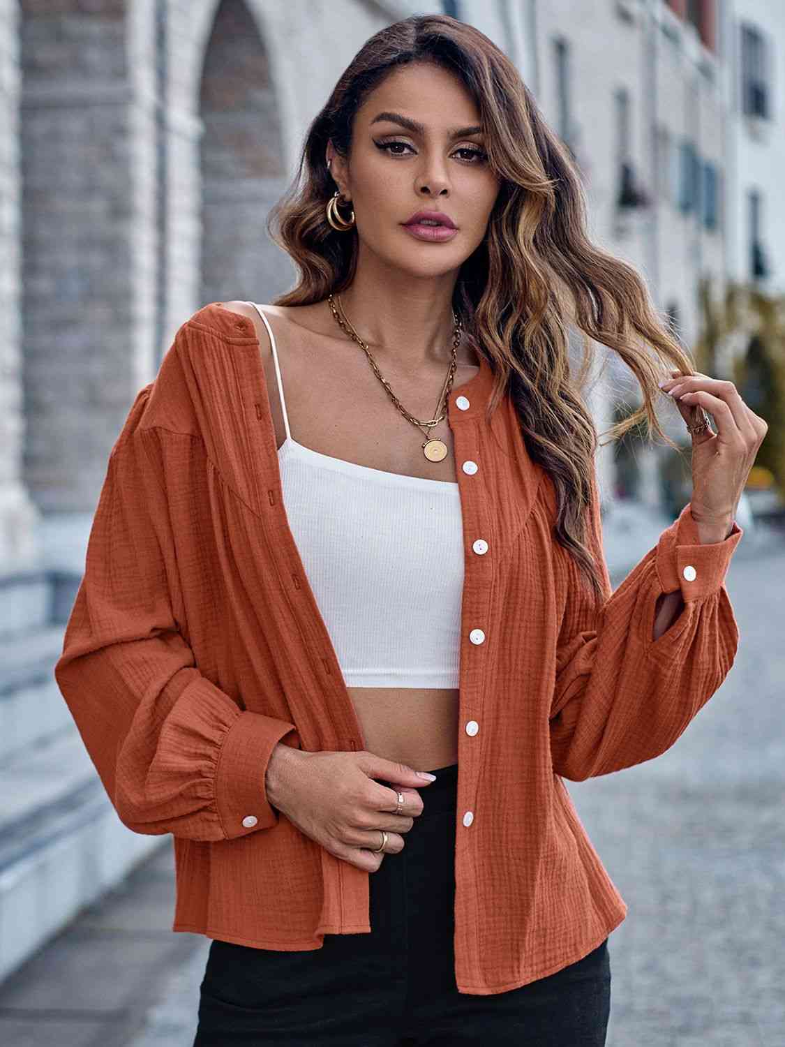 swvws Round Neck Puff Sleeve Shirt