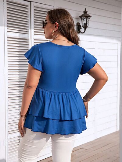 swvws Plus Size V-Neck Flutter Sleeve Blouse