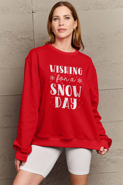 swvws Simply Love Full Size WISHING FOR A SNOW DAY Round Neck Sweatshirt