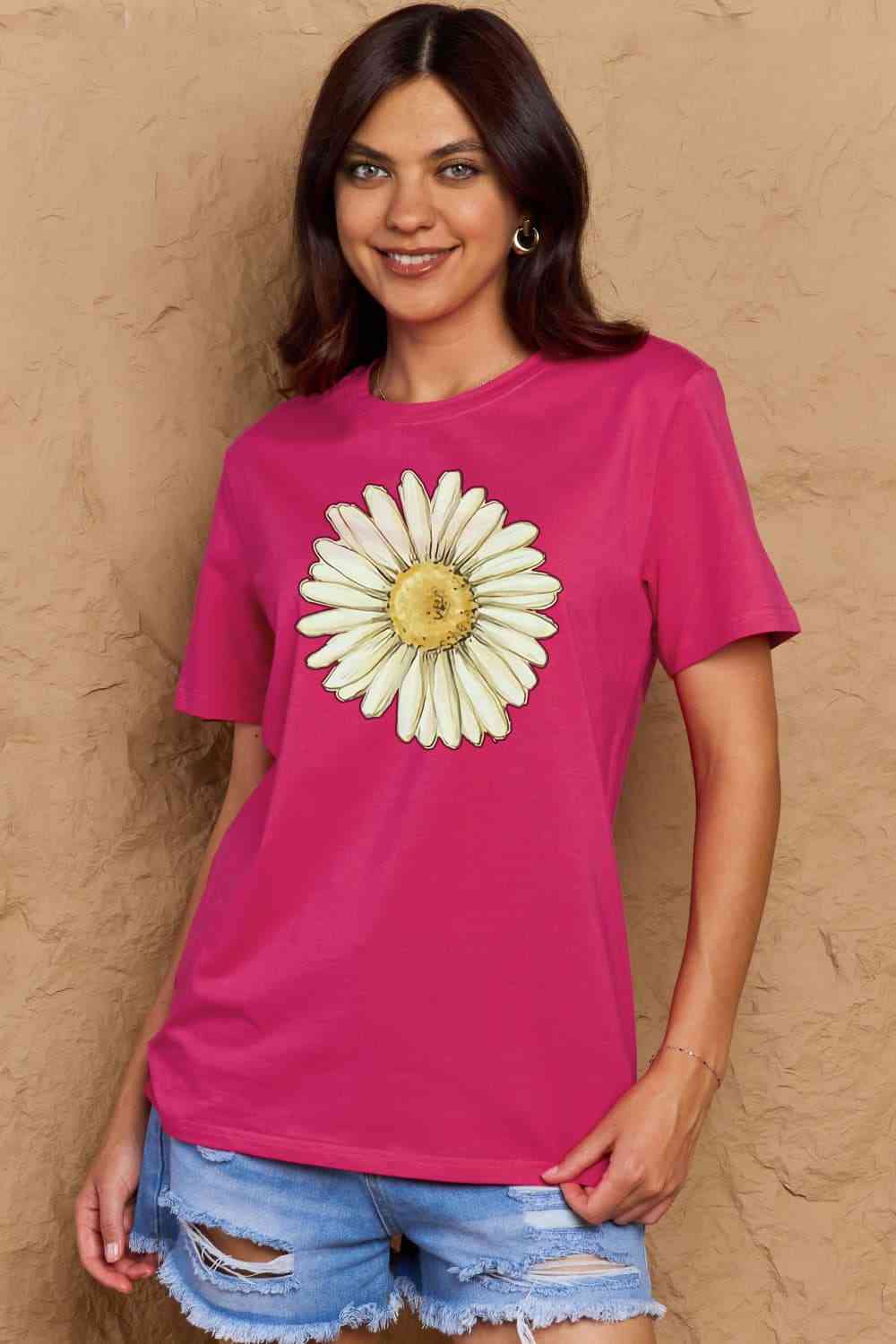 swvws Simply Love Full Size FLOWER Graphic Cotton Tee