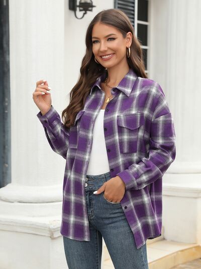 swvws Plaid Button Up Pocketed Shirt