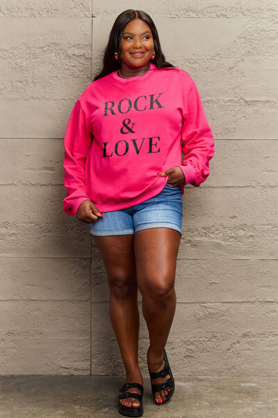 swvws Simply Love Full Size ROCK ��� LOVE Round Neck Sweatshirt