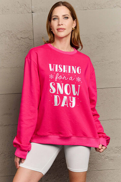 swvws Simply Love Full Size WISHING FOR A SNOW DAY Round Neck Sweatshirt