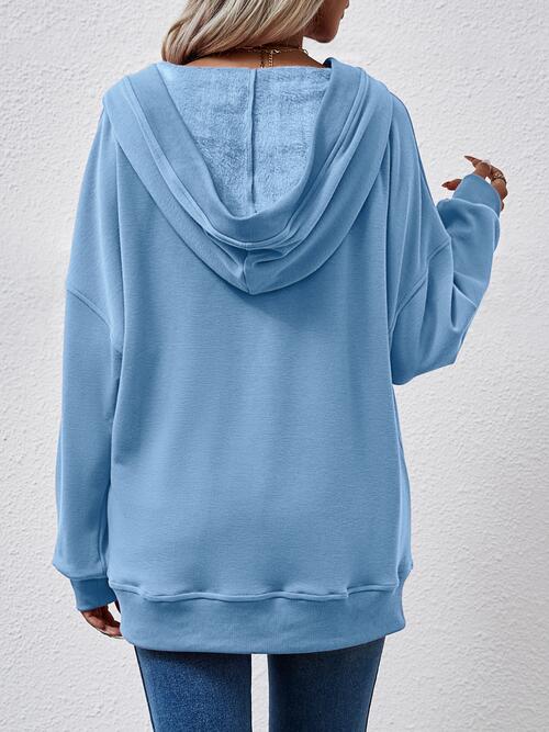 swvws V-Neck Drop Shoulder Long Sleeve Hoodie