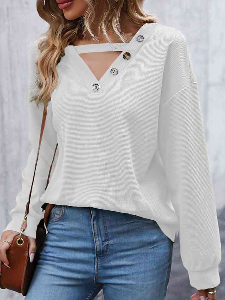 swvws Decorative Button Drop Shoulder Top