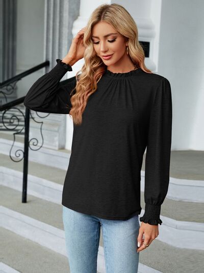 swvws Frill Mock Neck Long Sleeve Blouse