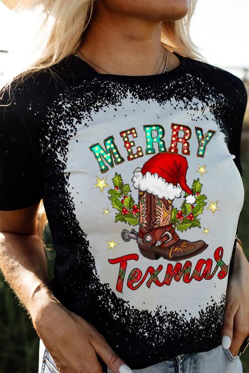 swvws MERRY TEXMAS Round Neck Short Sleeve T-Shirt