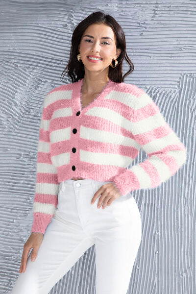 swvws Striped Button Up Cropped Cardigan