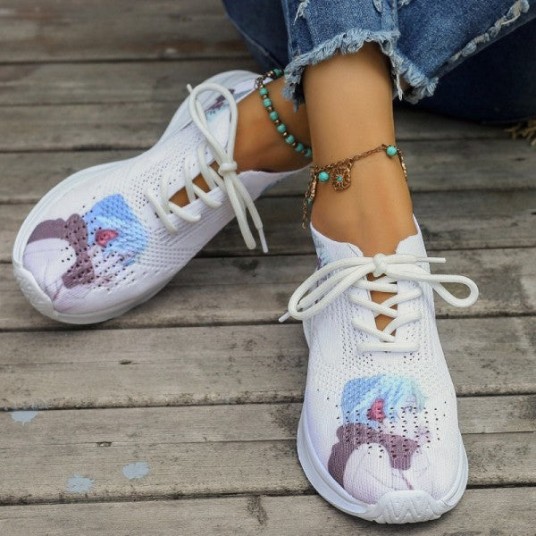 swvws - White Casual Sportswear Daily Frenulum Printing Round Mesh Breathable Comfortable Out Door Shoes