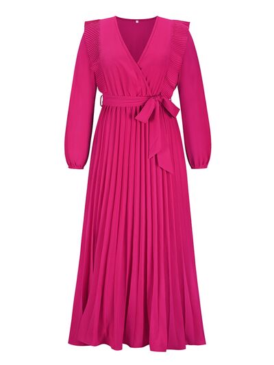 swvws Pleated Surplice Tie Waist Maxi Dress