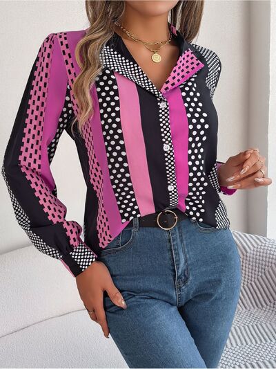 swvws Polka Dot Contrast Long Sleeve Shirt