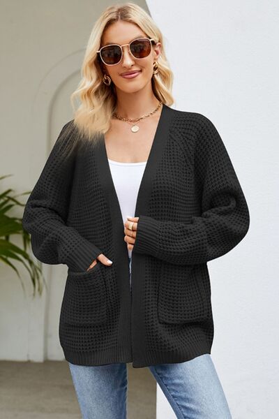 swvws Open Front Raglan Sleeve Pocketed Cardigan