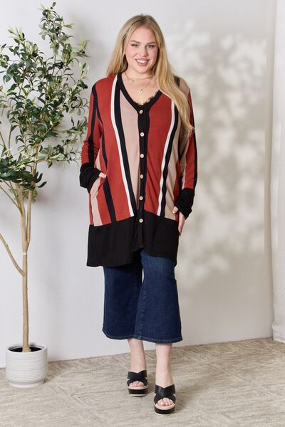 swvws Celeste Full Size Striped Button Up Long Sleeve Cardigan