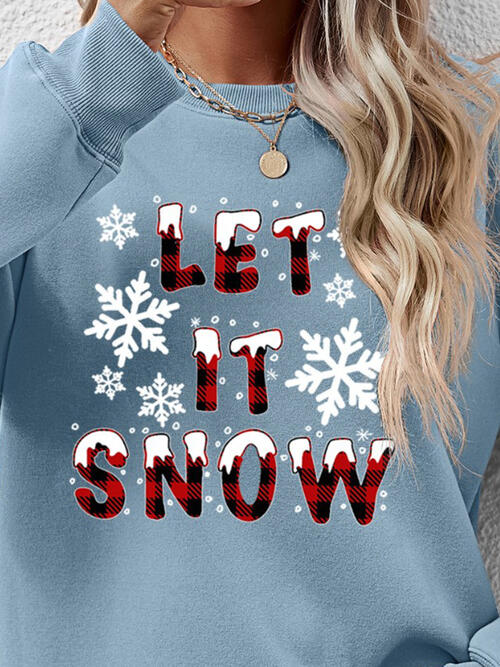 swvws LET IT SNOW Round Neck Long Sleeve Sweatshirt