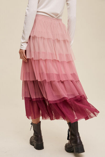 swvws Elastic Waist Layered Tulle Midi Skirt