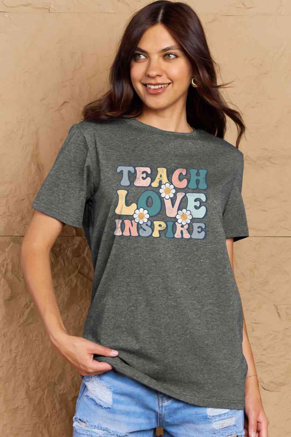 swvws Simply Love Full Size TEACH LOVE INSPIRE Graphic Cotton T-Shirt