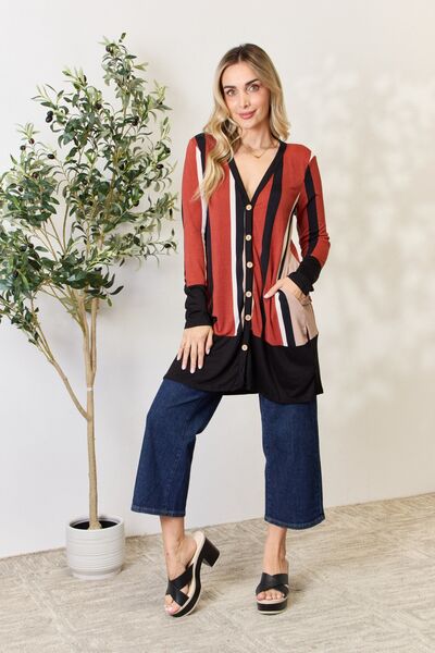 swvws Celeste Full Size Striped Button Up Long Sleeve Cardigan