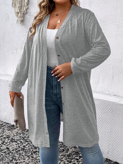 swvws Plus Size Button Up Long Sleeve Cardigan