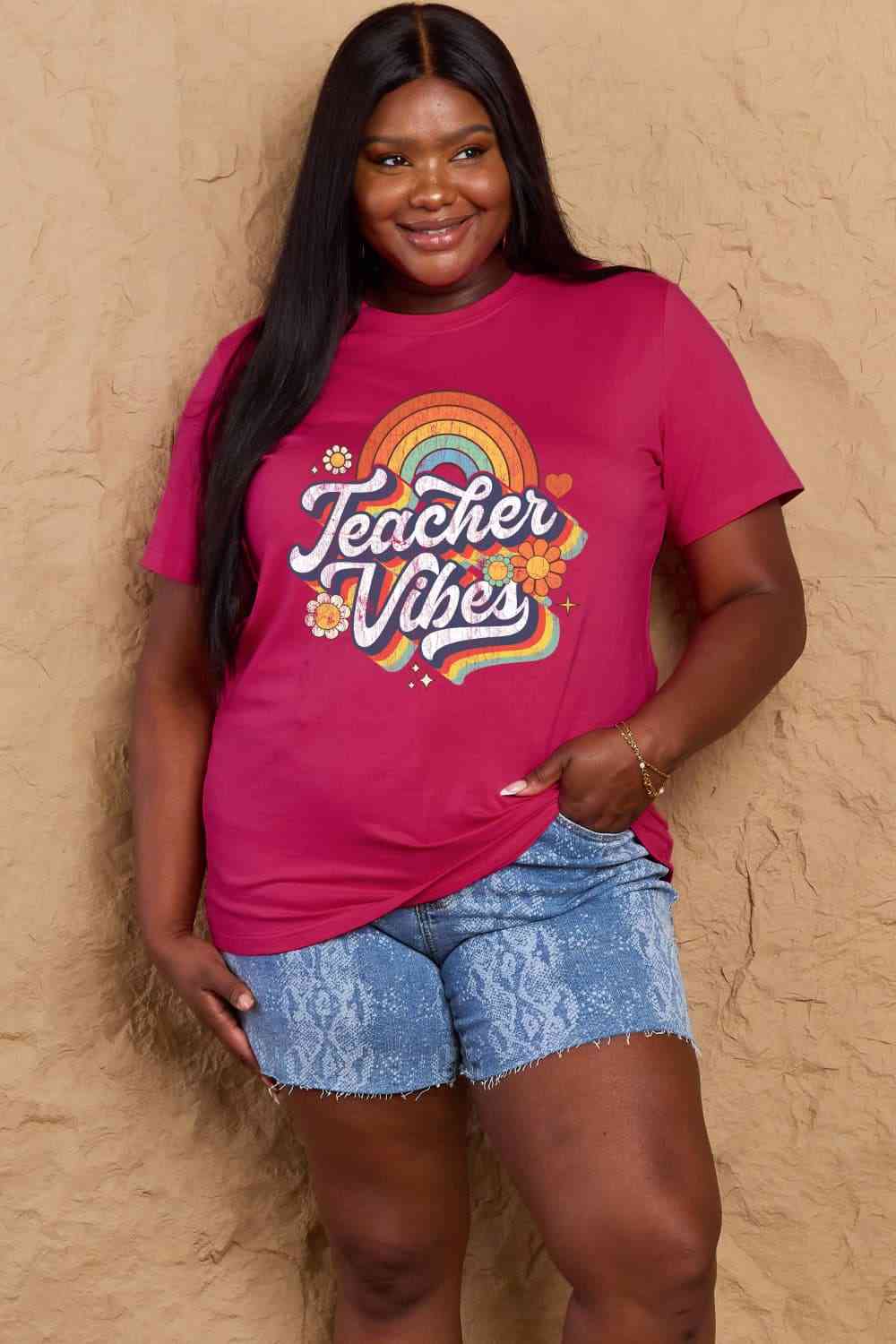 swvws Simply Love Full Size TEACHER VIBES Graphic Cotton T-Shirt